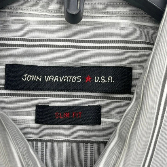 John Varvatos Shirt Mens 15.5 Gray Stripe Slim Fit Button Up Classic Long Sleeve - Picture 7 of 10